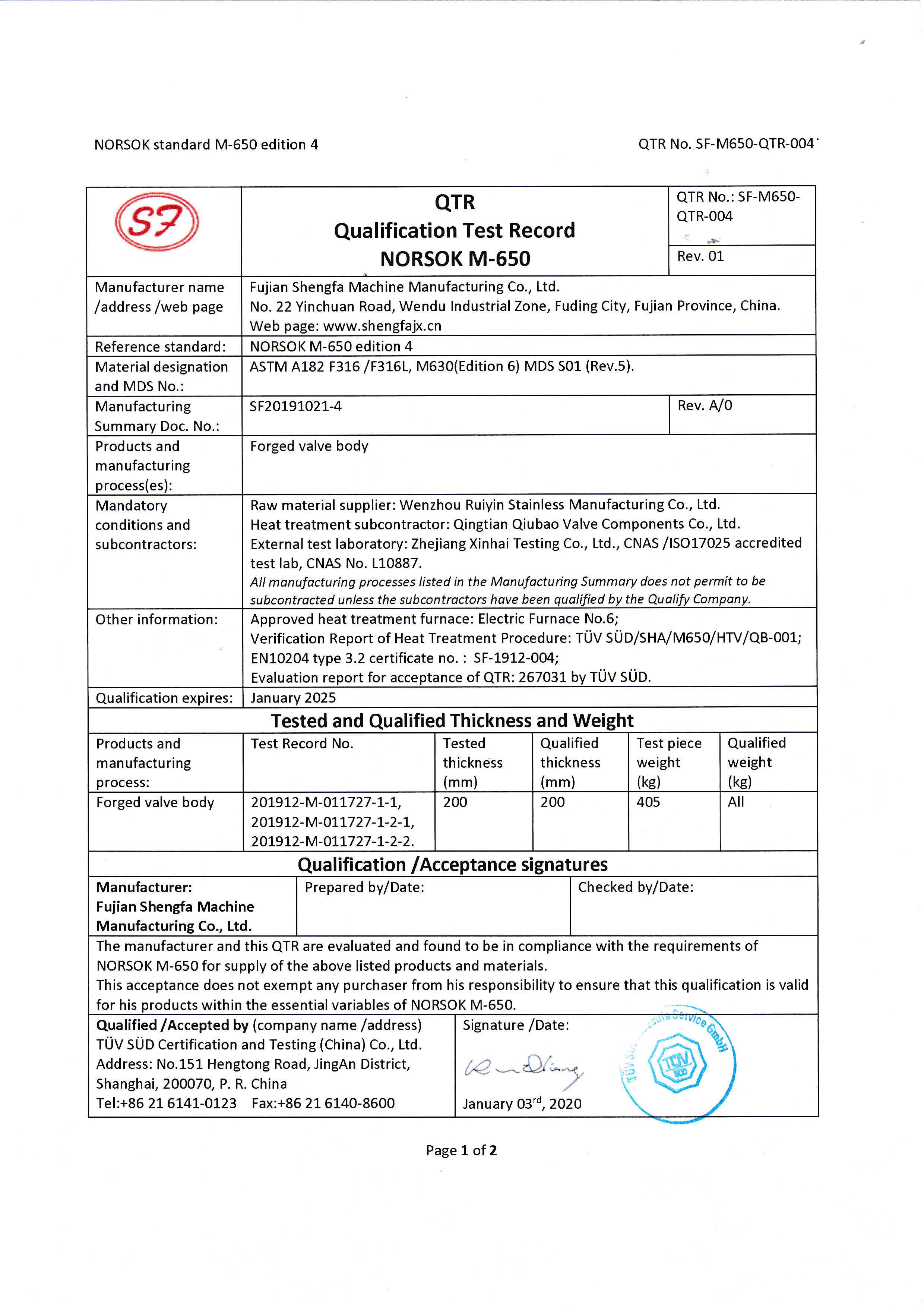 NORSOK-QTR F316/F316L